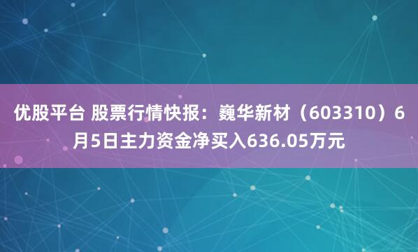 优股平台 股票行情快报：巍华新材（603310）6月5日主力资金净买入636.05万元
